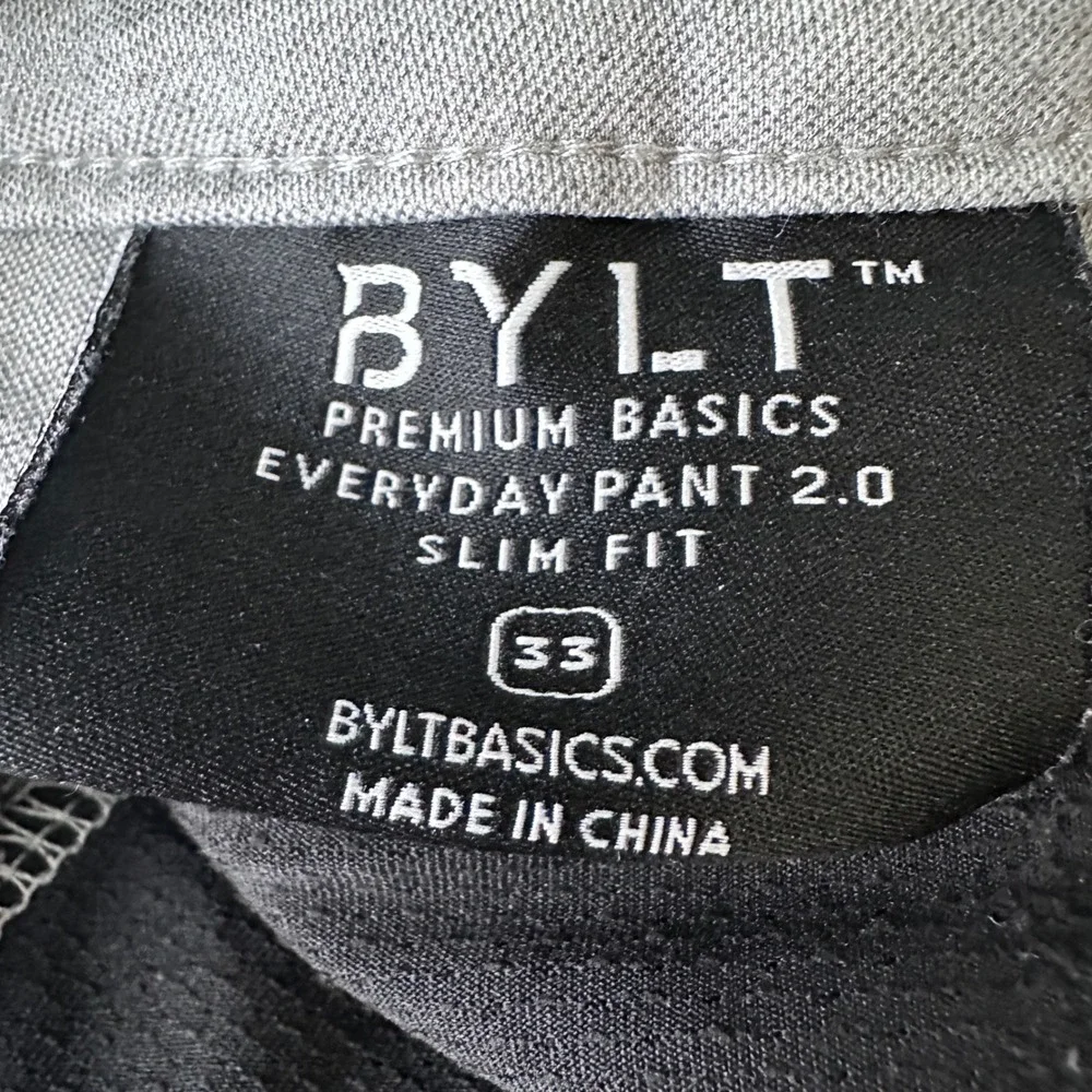 BYLT Premium Basics Everyday Pant 2.0 Slim Fit Gray Mens Size 33 Chino Stretch